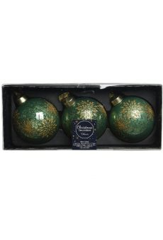 Athome Pavloudakis - Χριστουγεννιάτικη γυάλινη μπάλα πράσινη παστέλ 8 cm με σχέδια