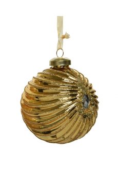 Athome Pavloudakis - Χριστουγεννιάτικη γυάλινη χρυσή μπάλα με χρυσές λεπτομέρειες (8 cm)