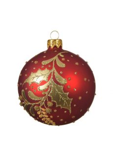 Athome Pavloudakis - Χριστουγεννιάτικη γυάλινη μπάλα κόκκινη χριστουγέννων 8 cm με μπέρι
