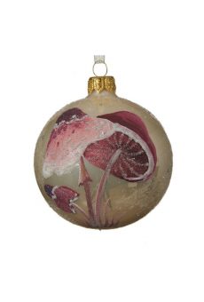 Athome Pavloudakis - Χριστουγεννιάτικη γυάλινη μπάλα χρυσό ώχρας μεταλλικό 8 cm με μανιτάρι