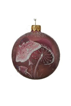 Athome Pavloudakis - Χριστουγεννιάτικη γυάλινη μπάλα κόκκινη ροζ μεταλλικό 8 cm με μανιτάρι