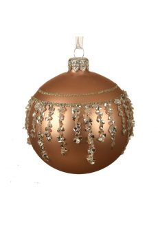 Athome Pavloudakis - Χριστουγεννιάτικη γυάλινη μπάλα καφέ καμηλό 8 cm με σχέδια