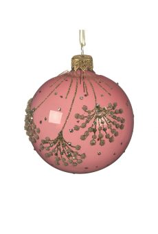 Athome Pavloudakis - Χριστουγεννιάτικη γυάλινη μπάλα σε απόχρωση ροζ βελούδο με λουλούδι (8 cm)