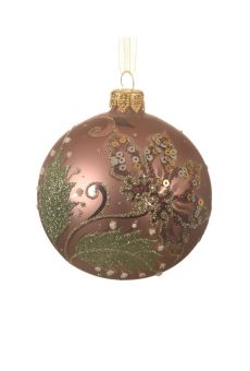 Athome Pavloudakis - Χριστουγεννιάτικη γυάλινη μπάλα σε ματ απόχρωση ροζ βελούδο με σχέδια (8 cm)