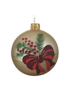 Athome Pavloudakis - Χριστουγεννιάτικη γυάλινη εκρού μπάλα σε ματ απόχρωση με φιόγκο (8 cm)