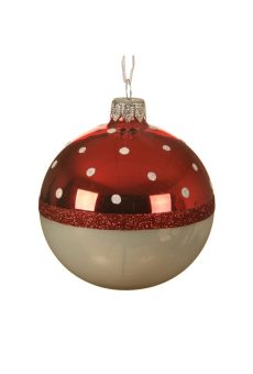 Athome Pavloudakis - Χριστουγεννιάτικη γυάλινη κόκκινη μπάλα με σχέδια (8 cm)