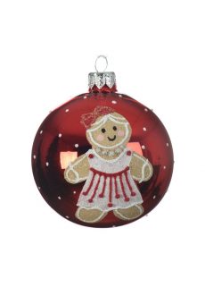 Athome Pavloudakis - Χριστουγεννιάτικη κόκκινη γυάλινη μπάλα με σχέδιο μπισκοτένιο κορίτσι (8 cm)