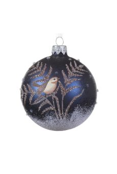 Athome Pavloudakis - Χριστουγεννιάτικη γυάλινη μπλε ματ μπάλα με πουλάκι (8 cm)