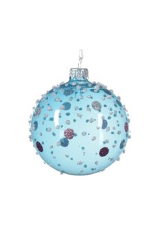 Athome Pavloudakis - Χριστουγεννιάτικη διάφανη γυάλινη γαλάζια μπάλα με λεπτομέρειες (8 cm)
