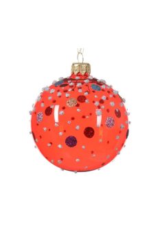 Athome Pavloudakis - Χριστουγεννιάτικη διάφανη γυάλινη κόκκινη μπάλα με λεπτομέρειες (8 cm)