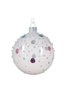 Athome Pavloudakis - Χριστουγεννιάτικη διάφανη γυάλινη λευκή μπάλα με λεπτομέρειες (8 cm)