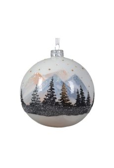 Athome Pavloudakis - Χριστουγεννιάτικη γυάλινη γυαλιστερή λευκή μπάλα με χιονισμένο τοπίο (10 cm)