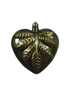 Athome Pavloudakis - Χριστουγεννιάτικη πράσινη γυάλινη διακοσμητική καρδιά (15 cm)