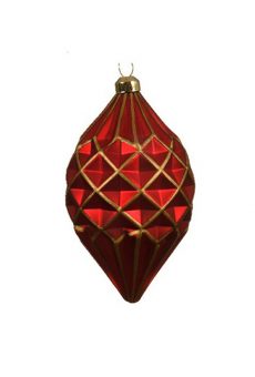 Athome Pavloudakis - Χριστουγεννιάτικο κόκκινο γυάλινο στολίδι σβούρα με ρόμβους (14 cm)