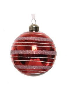 Athome Pavloudakis - Χριστουγεννιάτικη γυάλινη κόκκινη γυαλιστερή μπάλα με σχέδια (8 cm)