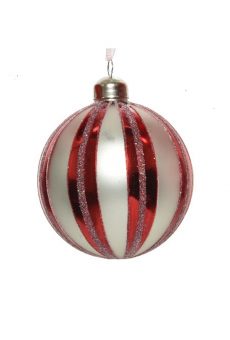 Athome Pavloudakis - Χριστουγεννιάτικη γυάλινη κόκκινη γυαλιστερή  μπάλα με σχέδιο ζαχαρωτού και glitter  (8 cm)