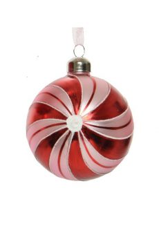 Athome Pavloudakis - Χριστουγεννιάτικη γυάλινη κόκκινη μπάλα σε σχέδιο ζαχαρωτού  (8 cm)