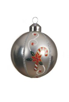 Athome Pavloudakis - Χριστουγεννιάτικη γυάλινη ασημί μπάλα με γλυφιτζούρια (8 cm)