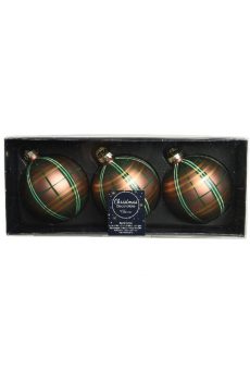 Athome Pavloudakis - Χριστουγεννιάτικη γυάλινη καφέ μπάλα με καρό σχέδιο (8 cm)
