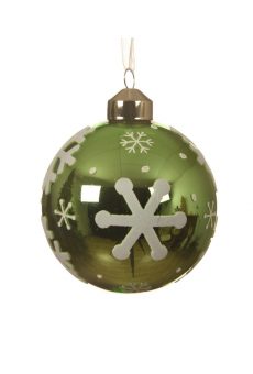 Athome Pavloudakis - Χριστουγεννιάτικη γυάλινη πράσινη μπάλα με νιφάδες (8 cm)