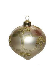 Athome Pavloudakis - Χριστουγεννιάτικο γυάλινη ιβουαρ ματ σβούρα με χρυσές λεπτομέρειες (8 cm)