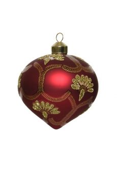 Athome Pavloudakis - Χριστουγεννιάτικο γυάλινη κόκκινη ματ σβούρα με χρυσές λεπτομέρειες (8 cm)