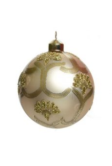 Athome Pavloudakis - Χριστουγεννιάτικη γυάλινη εκρού ματ μπάλα με σχέδια (8 cm)