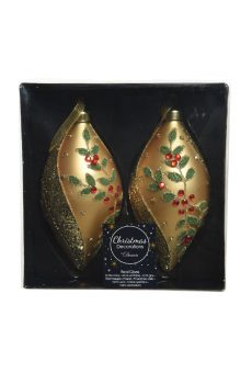 Athome Pavloudakis - Χριστουγεννιάτικο γυάλινο χρυσό στολίδι με γκι (12 cm)