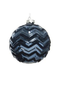 Athome Pavloudakis - Χριστουγεννιάτικη γυάλινη μπλε μπάλα με βελούδινες λεπτομέρειες (10 cm)