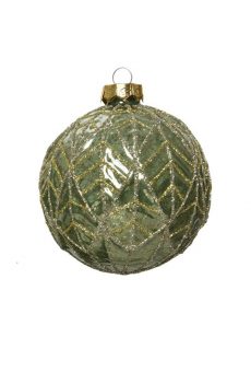 Athome Pavloudakis - Χριστουγεννιάτικη γυάλινη μπάλα πράσινη διάφανη 10 cm με σχέδια