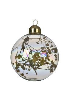 Athome Pavloudakis - Χριστουγεννιάτικη διάφανη γυάλινη ιριδίζον μπάλα με καφέ κλαδάκια (8 cm)