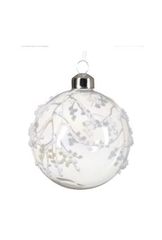 Athome Pavloudakis - Χριστουγεννιάτικη διάφανη γυάλινη μπάλα με λευκές λεπτομέρειες (8 cm)