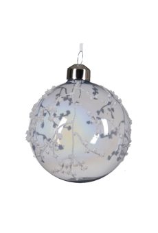 Athome Pavloudakis - Χριστουγεννιάτικη διάφανη γυάλινη γαλάζια μπάλα με λευκές λεπτομέρειες (8 cm)