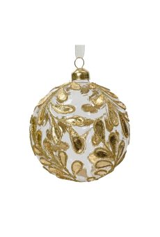 Athome Pavloudakis - Χριστουγεννιάτικη διάφανη γυάλινη μπάλα με χρυσά φύλλα (10 cm)