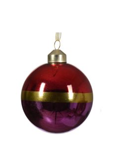 Athome Pavloudakis - Χριστουγεννιάτικη γυάλινη κόκκινη-μωβ μπάλα με χρυσή γραμμή (8 cm)