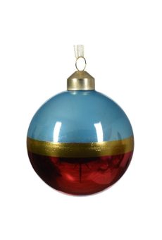 Athome Pavloudakis - Χριστουγεννιάτικη γυάλινη μπλε-κόκκινη μπάλα με χρυσή γραμμή (8 cm)