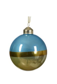 Athome Pavloudakis - Χριστουγεννιάτικη γυάλινη μπλε-πράσινη μπάλα με χρυσή γραμμή (8 cm)