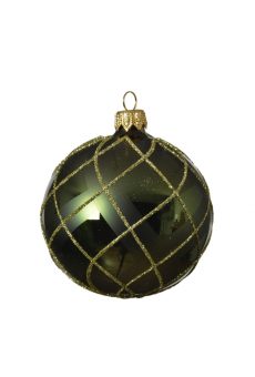 Athome Pavloudakis - Χριστουγεννιάτικη γυάλινη μπάλα πράσινη πεύκου γυαλιστερή 8 cm με σχέδια