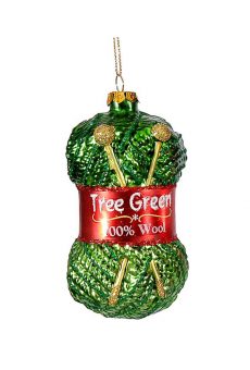 Athome Pavloudakis - Χριστουγεννιάτικο κρεμαστό γυάλινο στολίδι πράσινο νήμα με βελόνες (10 cm)