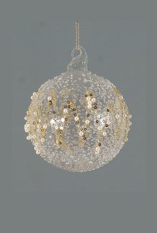 Athome Pavloudakis - Χριστουγεννιάτικη διάφανη γυάλινη μπάλα με χρυσές λεπτομέρειες και χάντρες (10 cm)