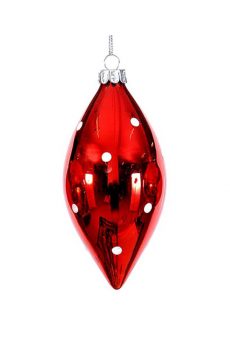 Athome Pavloudakis - Χριστουγεννιάτικο κόκκινο γυάλινο στολίδι αδράχτι με βούλες (10 cm)
