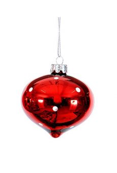 Athome Pavloudakis - Χριστουγεννιάτικο κόκκινο γυάλινο στολίδι σβούρα με βούλες (10 cm)