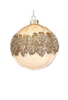 Athome Pavloudakis - Χριστουγεννιάτικη γυάλινη διάφανη χρυσή μπάλα με σχέδια (12 cm)