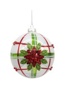 Athome Pavloudakis - Χριστουγεννιάτικη γυάλινη μπάλα λευκή 10 cm με λουλούδι