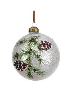 Athome Pavloudakis - Χριστουγεννιάτικη γυάλινη ασημί μπάλα με σχέδιο κλαδί (10 cm)