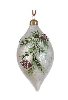 Athome Pavloudakis - Χριστουγεννιάτικο ασημί γυάλινο στολίδι αδράχτι με κλαδί (10 cm)