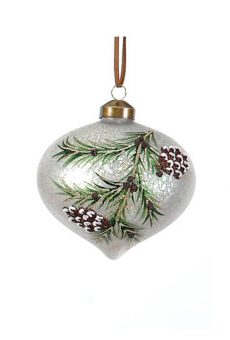 Athome Pavloudakis - Χριστουγεννιάτικο ασημί γυάλινο στολίδι σβούρα με κλαδί (10 cm)