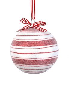 Athome Pavloudakis - Χριστουγεννιάτικη γυάλινη κόκκινη-λευκή μπάλα με σχέδια (12 cm)