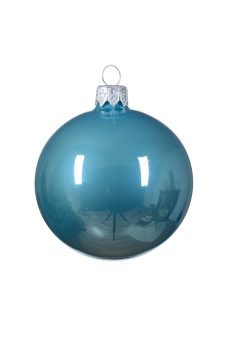 Athome Pavloudakis - Χριστουγεννιάτικη γυάλινη γυαλιστερή μπάλα σε μπλε μεταλλικό χρώμα (10 cm)