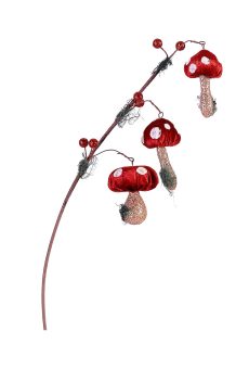 Athome Pavloudakis - Χριστουγεννιάτικο διακοσμητικό συνθετικό κλαρί με κόκκινα μανιτάρια (70 cm)